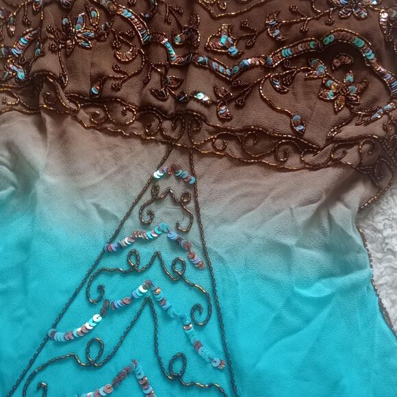 Y2K Silk Sheer Ombré Beaded Sequin Fairy Top - Picture 3 of 4